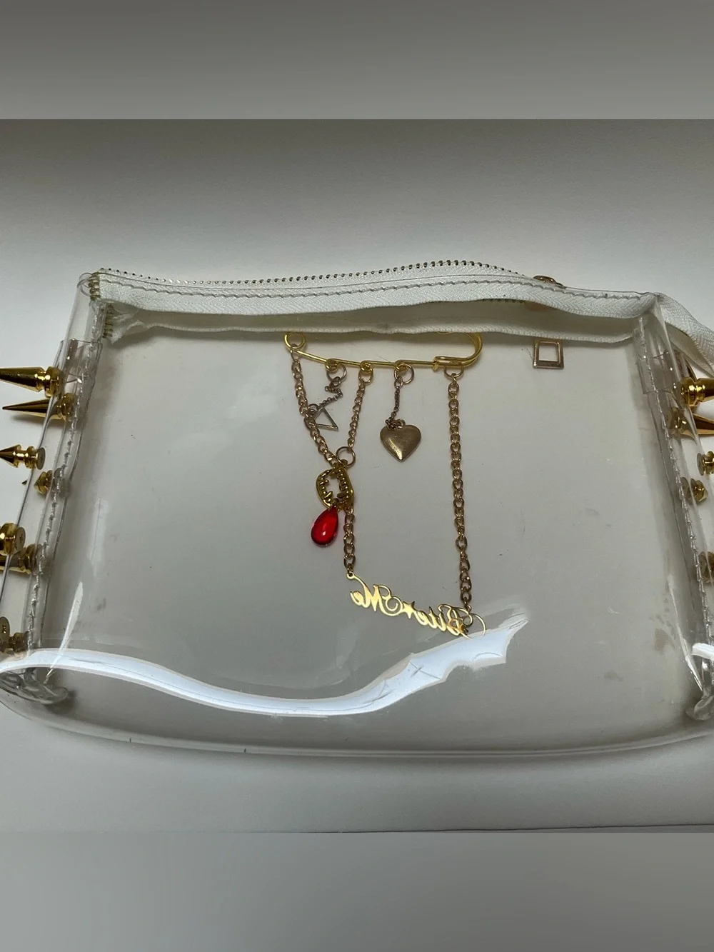 BITE ME Spike Studded Gothic Transparent Bag Crossbody Clear Clutch Gold